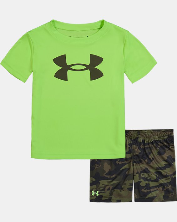 Boys' Pre-School UA Woodland Camo Logo Short Sleeve & Shorts Set, Green, pdpMainDesktop image number 0